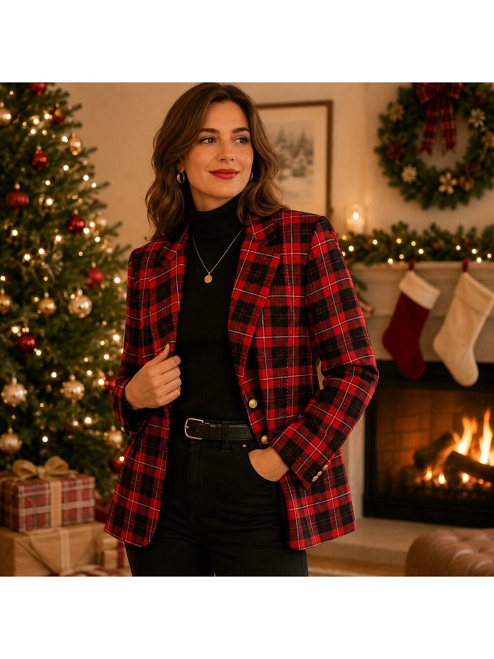 Pendleton SZ 14P VTG 100% Virgin Wool Red & Black Tartan Plaid Blazer